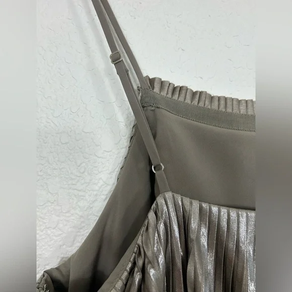 Banana Republic Size 8 Gunmetal Pleated Midi Dress FESTIVE PARTY FORMAL - Picture 7 of 12